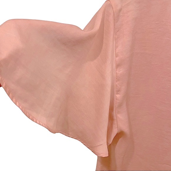 HARVE BENARD Tie Neck Flutter Sleeve Blouse in Soft Pink Satin Sheen Bow Trend - Picture 7 of 11